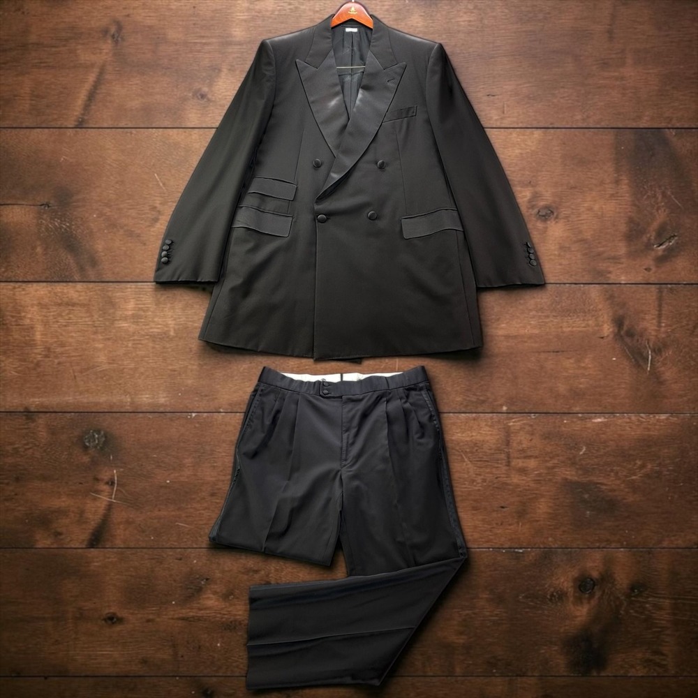 Brioni Stiffelio Mens Black Double Breasted Tuxedo Suit Super 150s 44L W38xL31